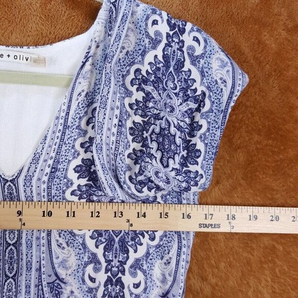 ALICE OLIVIA Womens Dress Size 0 Blue Pullover Mini Cold Shoulder Palace Paisley - Picture 7 of 9